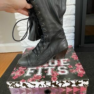 Jeffrey Cambell black leather knee high boots size 9